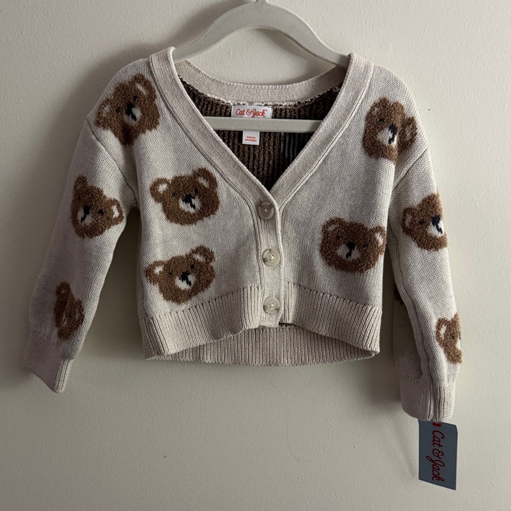 Cat & Jack Cropped Teddy Bear Cardigan - Ivory and Brown